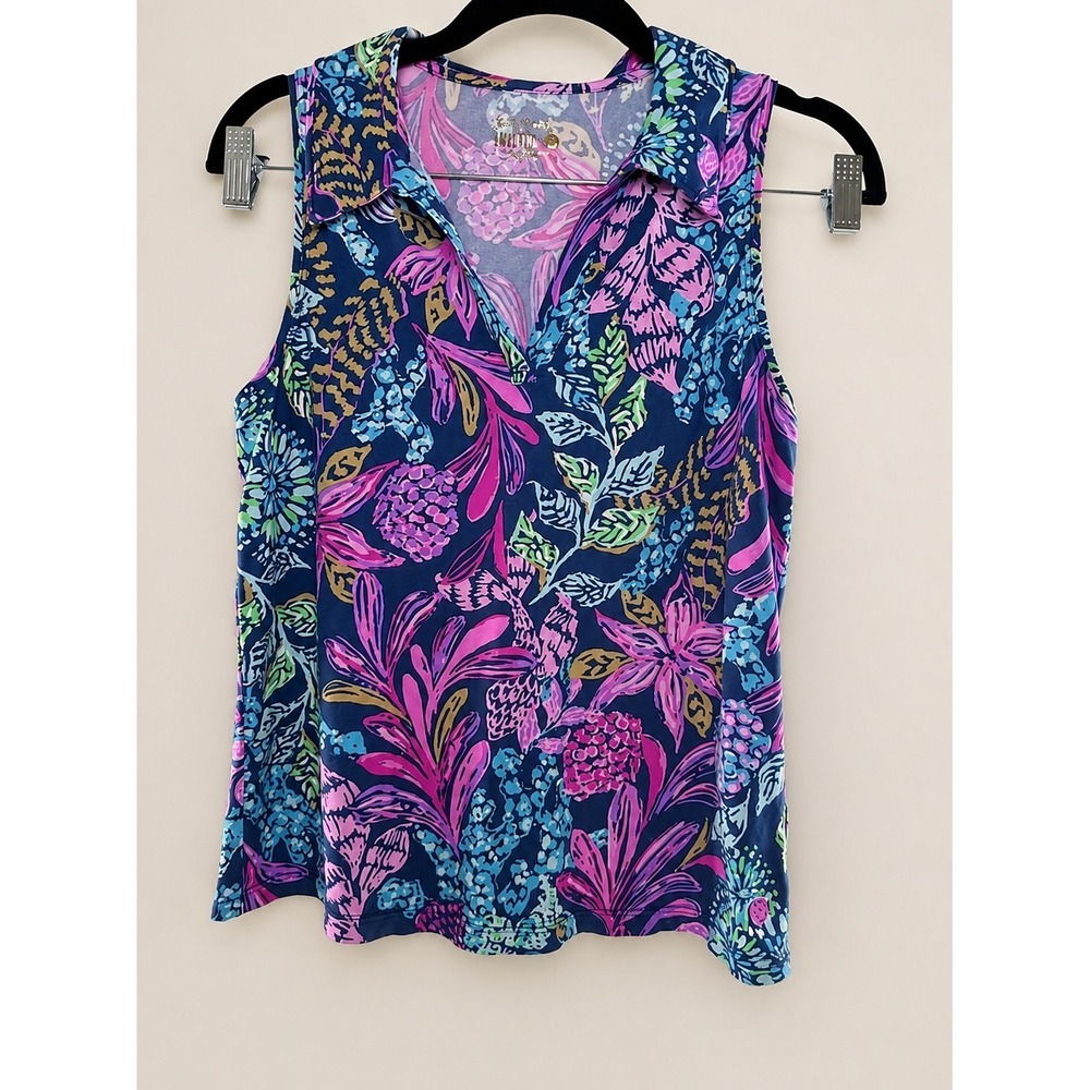 Lilly Pulitzer Luxletic Alister Floral UPF 50+ Sleeveless Polo Top S